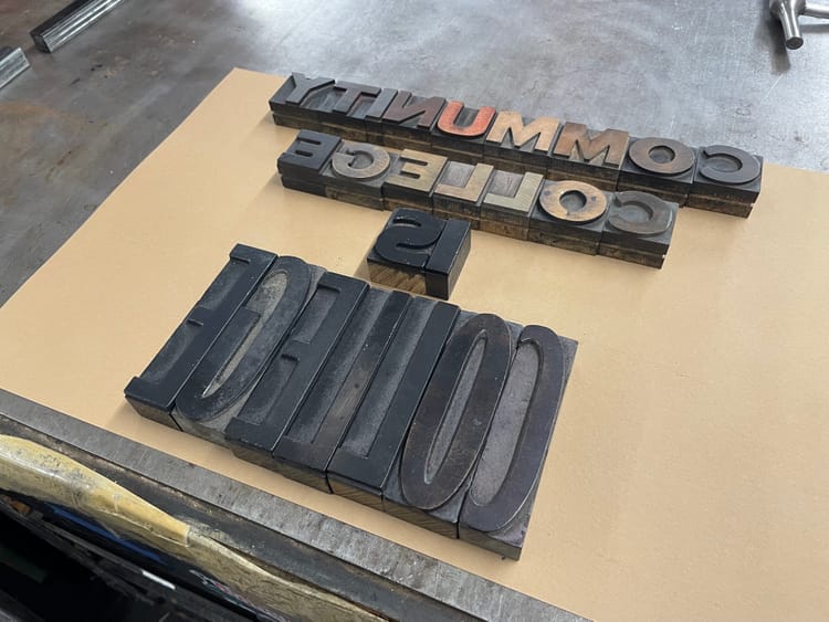 letterpress letters spelling community college is college