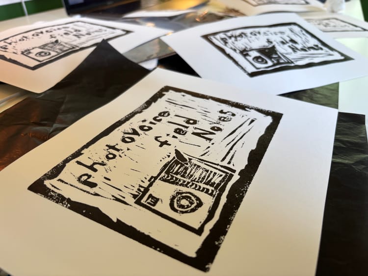 image of linocut prints that read photovoice field notes
