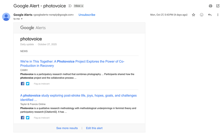 screenshot of a Google Alert email 