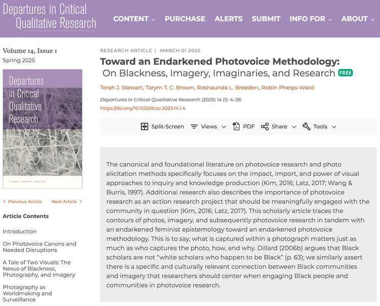 Screenshot from the following website: https://online.ucpress.edu/dcqr/article/14/1/4/209549/Toward-an-Endarkened-Photovoice-MethodologyOn