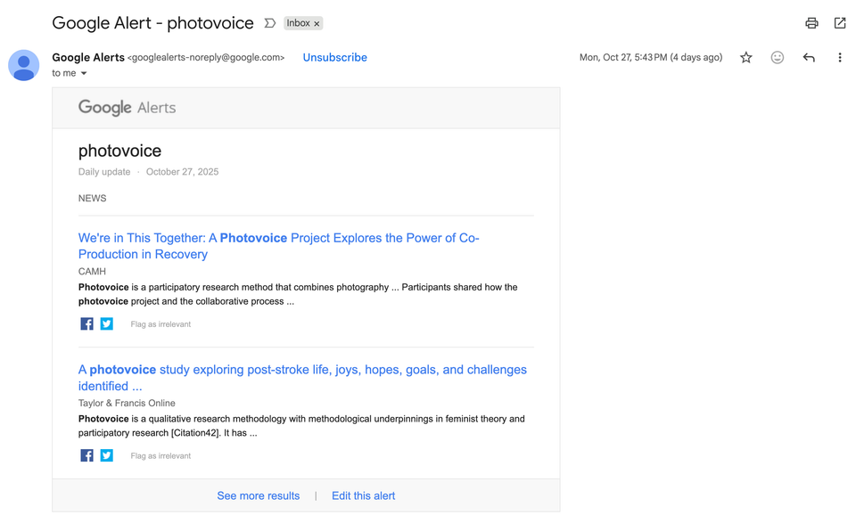 screenshot of a Google Alert email 